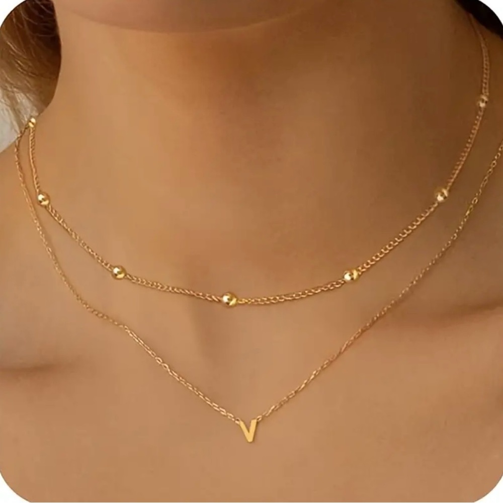 Brand New Trendy Layered Initial Letter V Choker Necklace
